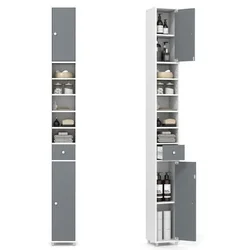 Costway Samostoječa kopalniška omara 180 cm, siva in bela, 2 vrata 1 predal