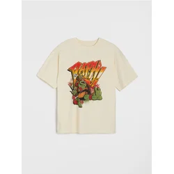 Sinsay - Pamučna oversize majica s printom Teenage Mutant Ninja Turtles - krem