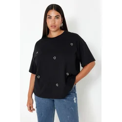 Trendyol Curve Black Heart Accessory Detailed Oversize Knitted T-shirt