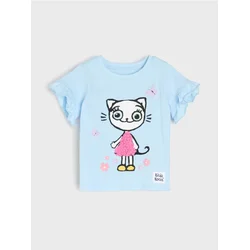Sinsay - Pamučna majica sa printom Kitty Kotty - svetlo plava