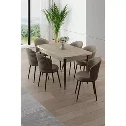 HANAH HOME Rasklopivi trpezarijski sto i stolice (7 delova) Asfel Travertine Cappuccino