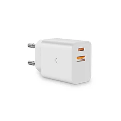 KSIX Kućni Punjač BXCDC30D 30W DUAL USB A+USB C konektori/ bela