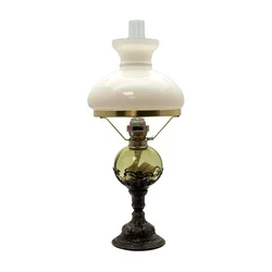 Petrolejska lampa DRAHOMÍRA 50 cm šumsko zelena ukrašena kalajem