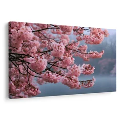 Slika rožnati sakurini cvetovi v megli - 60x40