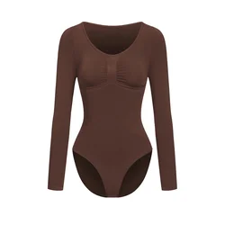 cfab Oblikovanje postave Bodysuit Sculpting Shapewear Longsleeve mit Slip rjava