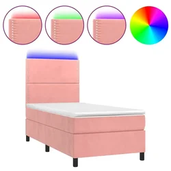 Vidaxl Box spring postelja z vzmetnico LED roza 100x200 cm žamet