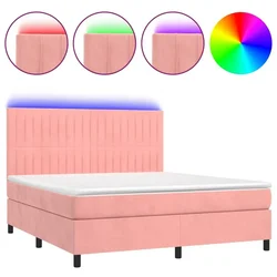 Vidaxl Box spring postelja z vzmetnico LED roza 180x200 cm žamet