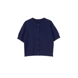 Trendyol ženski duks Wardrobe Essentials Navy Blue Short Sleeve Knitwear Cardigan, plava