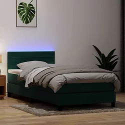 Box Spring krevet s madracem i LED tamnozeleni 80x220 cm baršun