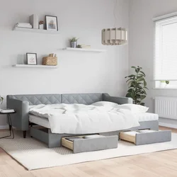 Greatstore Izvlečna dnevna postelja s predali svetlo siva 90x200 cm blago