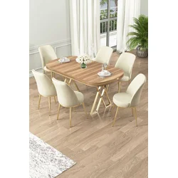 Hanah Home Set Trpezarijski sto i 6 stolica Lai, Krem