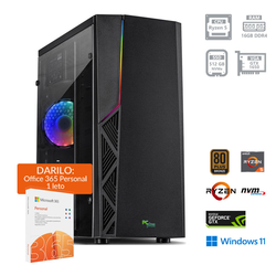 PCPLUS gaming računalnik Gamer (Ryzen 5 3.9GHz, 16GB, 512GB M.2 SSD, GF RTX 1650 4GB, Windows 11) + darilo: 1 leto Office 365 Personal RGB