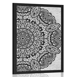 Plakat rožasta Mandala v črnobeli varianti - 60x90 no frame