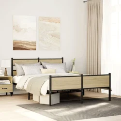 Kovinski posteljni okvir brez vzmetnice sonoma hrast 160x200 cm