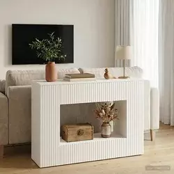 Konzolna stolica Prugasti Visoki Sjaj Bijeli 101 x 29 x 74 cm