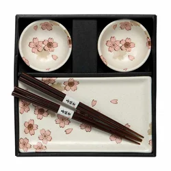 Sushi set WHITE & PINK SAKURA, set 6 kosov, bela, keramika, MIJ