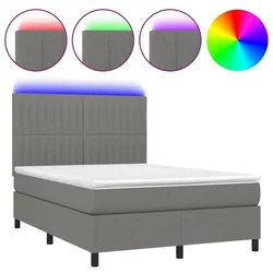 Vidaxl Box spring postelja z vzmetnico LED temno siva 140x200 cm blago
