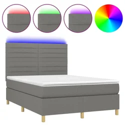 Vidaxl Box spring postelja z vzmetnico LED temno siva 140x200 cm blago