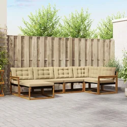Set vanjskih sofa 6 kom. Prirodna i bež Čvrsto drvo akacije