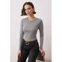 Trendyol Milla ženska bluza Twoaw24Bz00116, Siva-Siva Melanž