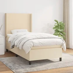 Greatstore Box spring postelja z vzmetnico krem 90x190 cm blago