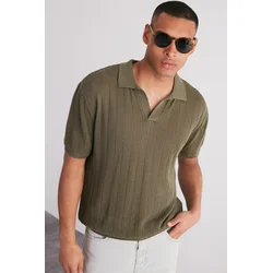 Trendyol Khaki Relaxed Limited Edition Short Sleeve Polo Neck Knitwear T-shirt