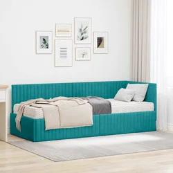 Kutni krevetni okvir s madracem 2 pcs Tirkizna Baršun