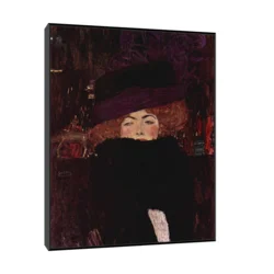 Canvas Slika na platnu Dame mit Hut und Federboa, Gustav Klimt, Sa ramom, 60 x 75 cm, Crni