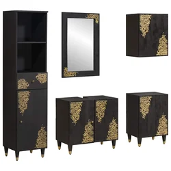 Set ormarića za kupaonicu Zidne 5 pcs Crna Čvrsto drvo manga