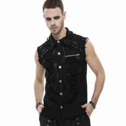 Moška srajca brez rokavov DEVIL FASHION - Anemone Distressed Button Up Punk - SHT094