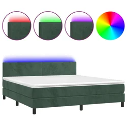 Vidaxl Box spring postelja z vzmetnico LED tem. zelena 160x200cm žamet