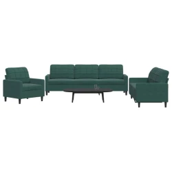 3-dijelni set sofa s jastucima tamnozeleni baršunasti