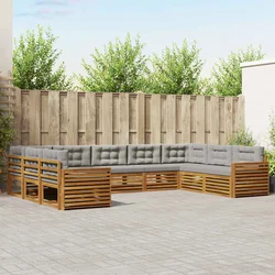 Set vanjskih sofa s jastukom 9 pcs Prirodna i svijetlo siva