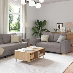 Dvodijelni set sofa s jastucima, taupe tkanina