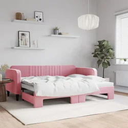 Greatstore Izvlečna dnevna postelja roza 90x200 cm žamet