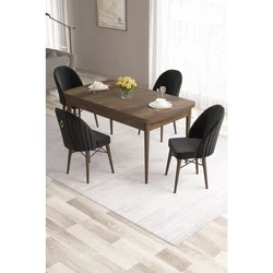 Hanah Home trpezarijski set Roz, sto na razvlačenje i 4 stolice, ploča u dekoru drveta Baroque, crna tkanina Babyface