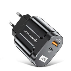 Techsuit – Mrežna punjačica Premium – USB-A, QC 3.0, USB-C, 20 W – Crna KP27194
