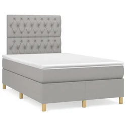 vidaXL Box spring postelja z vzmetnico LED sv. siva 120x190 cm blago