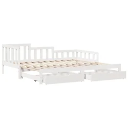 Vidaxl Izvlečna dnevna postelja s predali brez vzmetnice bela 90x190cm