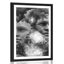 Plakat s paspartujem virtualna misel v črnobeli varianti - 40x60 no frame