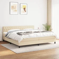 Greatstore Box spring postelja z vzmetnico krem 200x200 cm blago