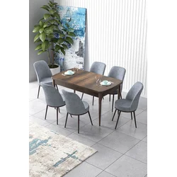 Hanah Home Set Trpezarijski sto i 6 stolica Zen, Sivo-braon