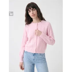 Sinsay - Kardigan sa pletenim uzorkom, sa dodatkom vune - pastelno roze