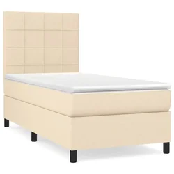 Vidaxl Box spring postelja z vzmetnico krem 90x190 cm blago
