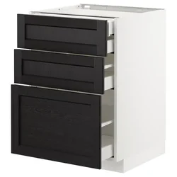 METOD / MAXIMERA Pod.elem.3front/2dnj/1srd/1vis.fiok, bela/Lerhyttan crno bajcovano, 60x60 cm