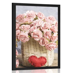 Plakat šopek rožnatih nagljev v košarici - 40x60 silver