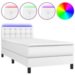 Vidaxl Box spring postelja z vzmetnico LED bel 90x190 cm umetno usnje