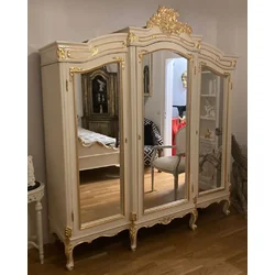 Casa Padrino baroque bedroom cabinet with 3 mirrored doors cream/gold - Mirrored solid wood wardrobe - Bedroom furniture in baroque style - Baroque furniture - Noble & Magnificent