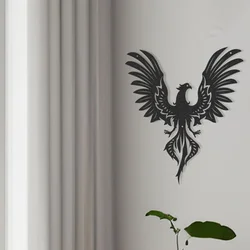 WallXpert metalni zidni ukras RT-NMD-062, feniks raširenih krila, 39 x 39 cm, crni