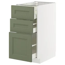 METOD / MAXIMERA Podni element s 3 fioke, bela/Axstad sivozelena, 40x60 cm